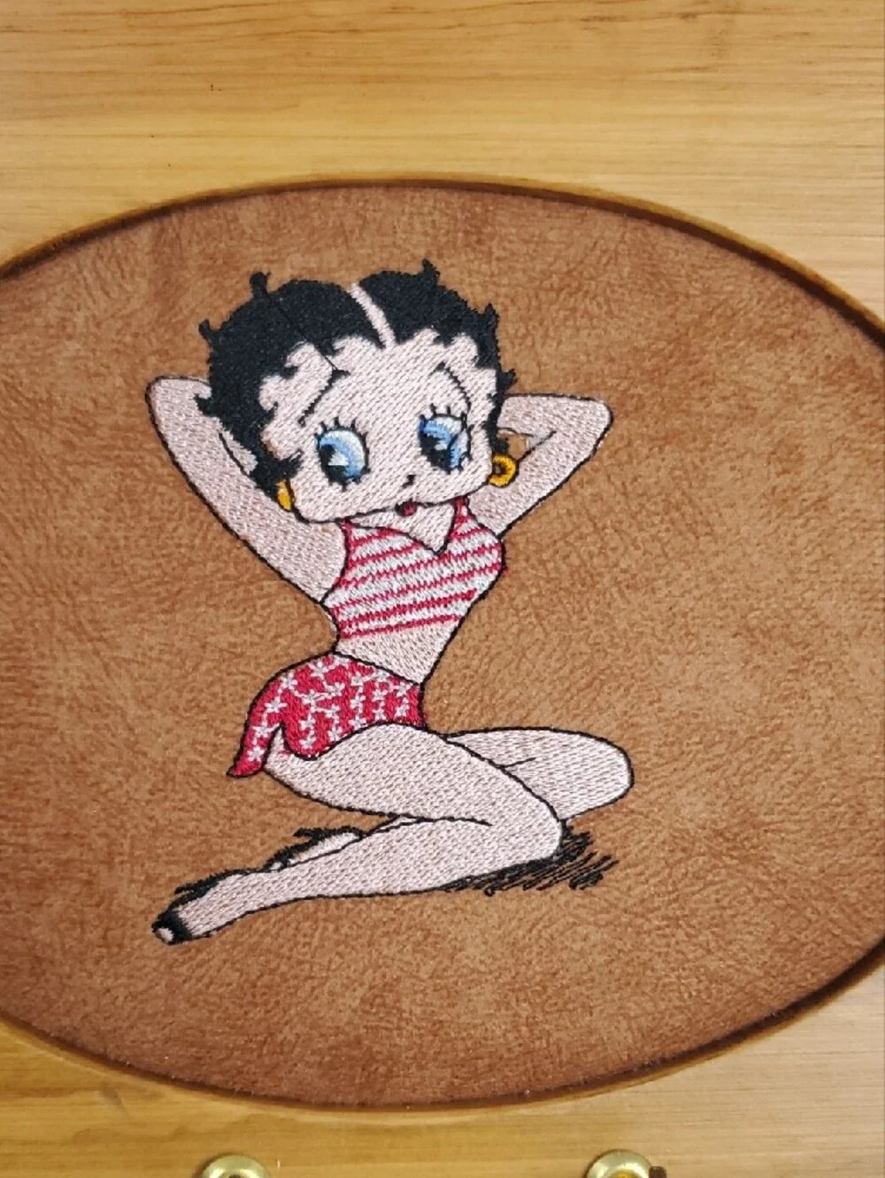 Vintage Betty Boop Themed Wood Wall Hook Rack with Gold Hooks